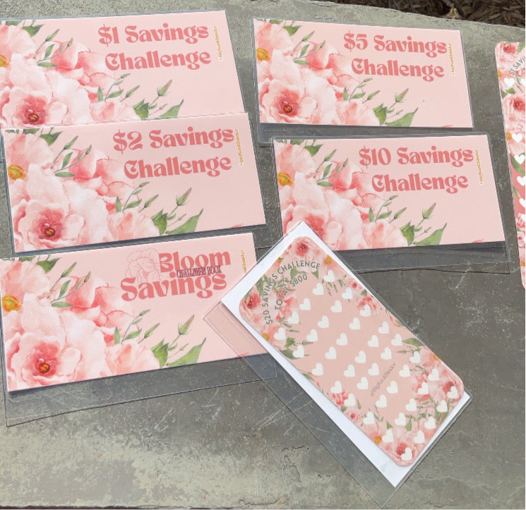 Bloom Savings Challenge $1, $2, $5, $10, and $20 cash envelope & savings challenge set